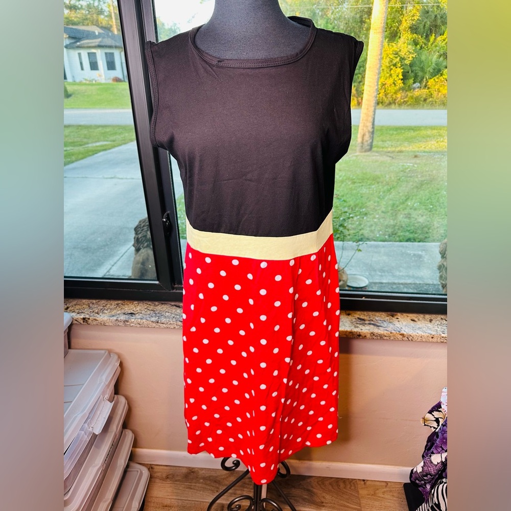 Minnie Mouse Inspired Sleeveless Red Polka Dot Casual Dress Plus Woman Size XXl